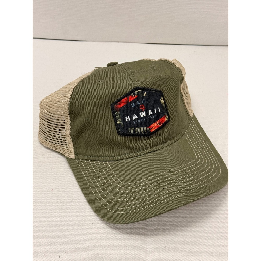 The Game Maui Hawaii Trucker Hat Olive Green Hibiscus Snapback GB880 NEW